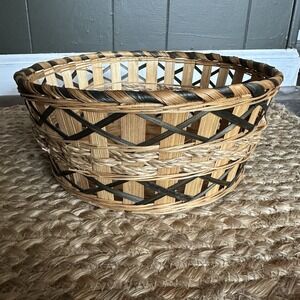 Wicket Woven Basket Black‎ Brown Boho Medium Size